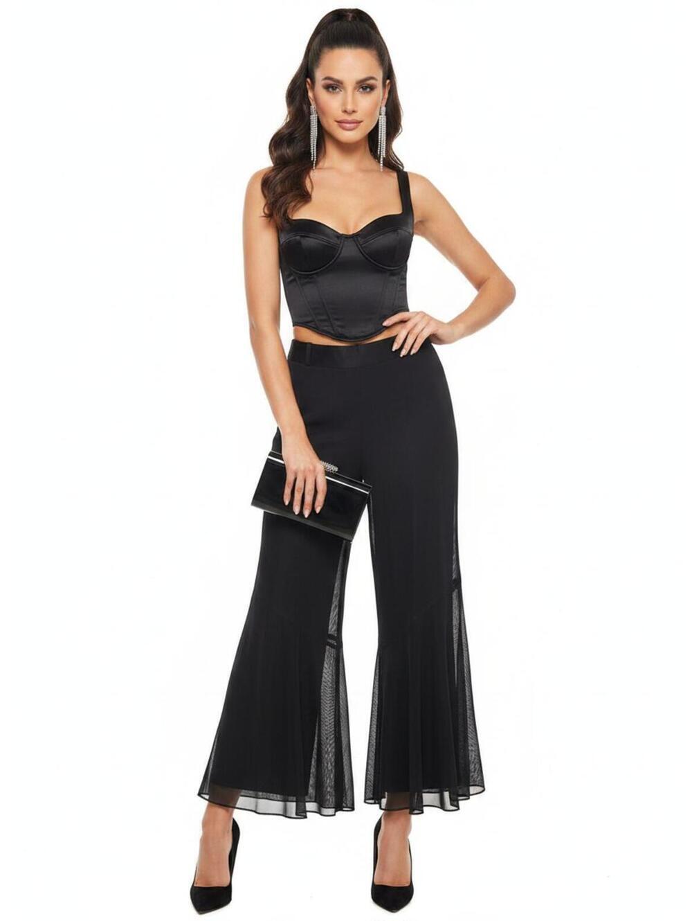 JS Collections Black Sheer Tulle Overlay Wide Leg Pants Jeannie Style Size 8